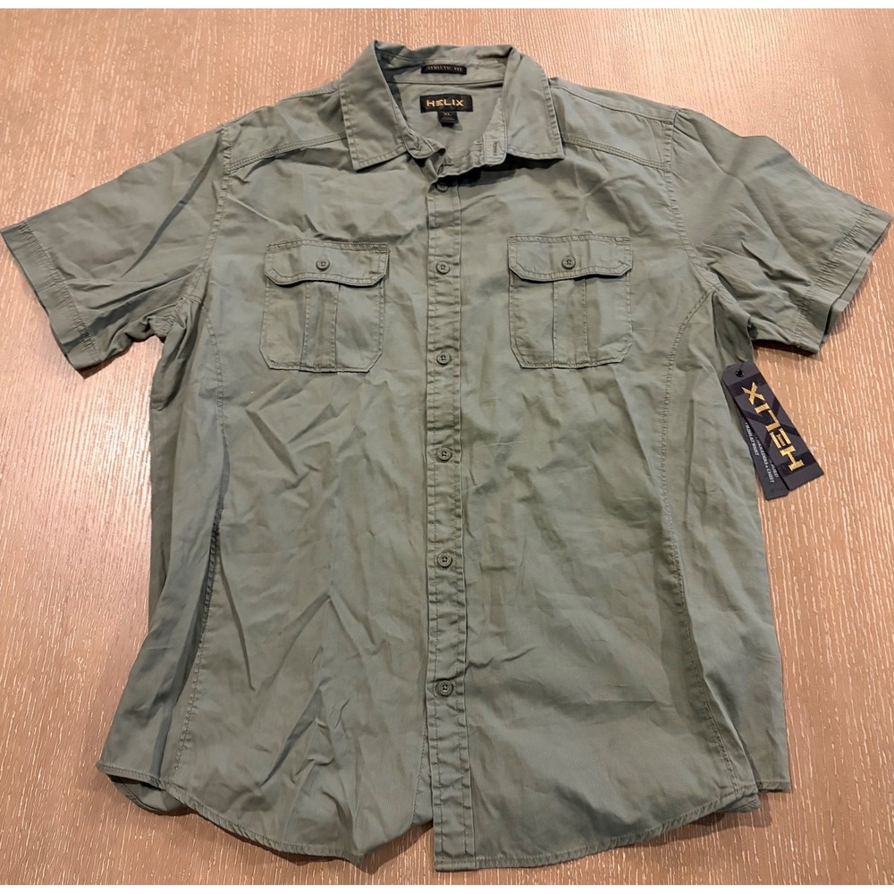 Helix Athletic Fit Men's XL Olive Green Short Sleeve Button Up Shirt NWT